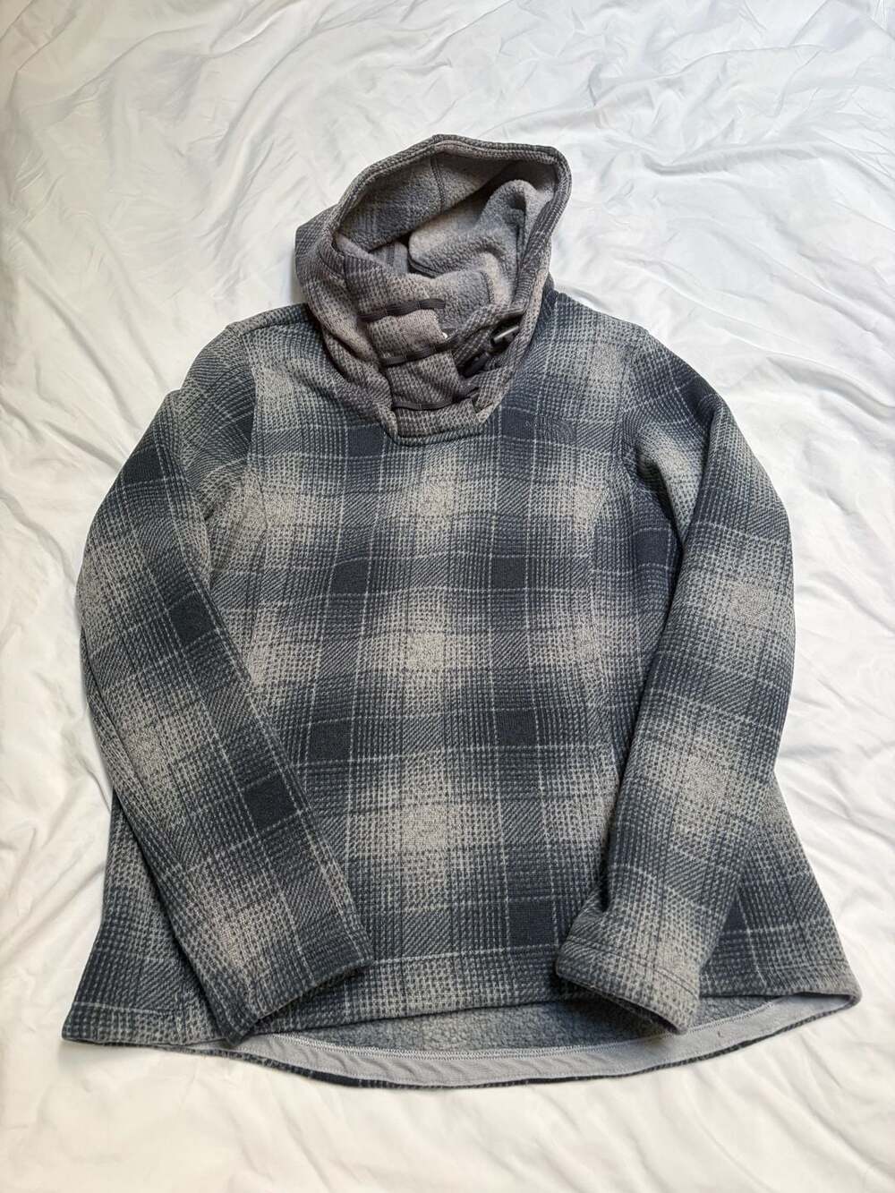 The North Face Crescent Fleece Hooded Pullover Womens Size L Plaid